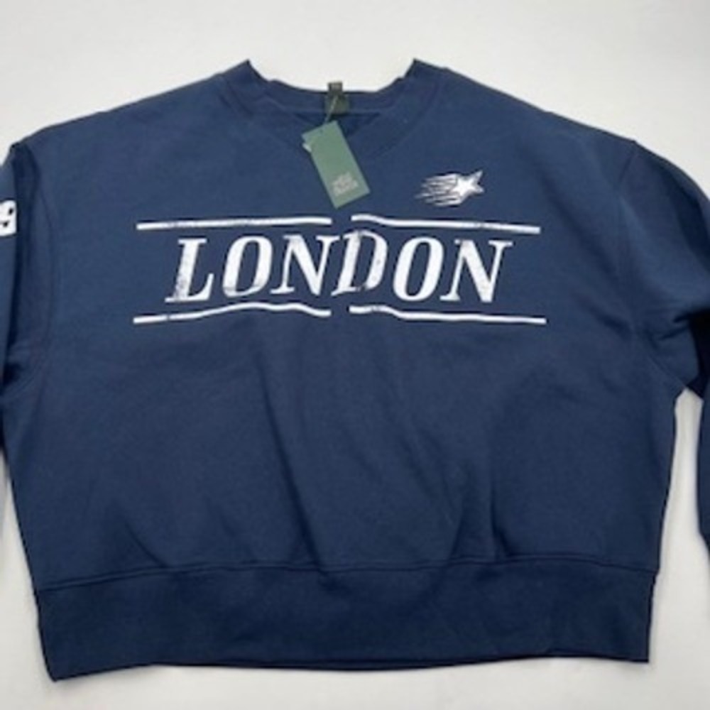 Wild Fable Navy Blue London Graphic Sweatshirt Star Distressed NWT Large - Picture 3 of 6